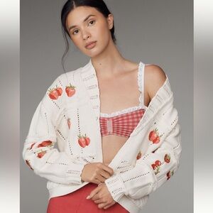 Maeve fruit embroidered cardigan sweater